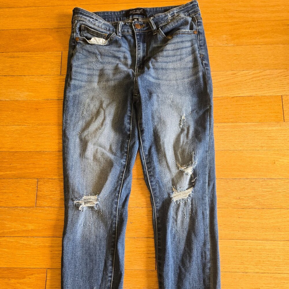 Judy Blue Women's Jeans 30 Medium Blue Relaxed Fit Mid-Rise Distressed Stretch